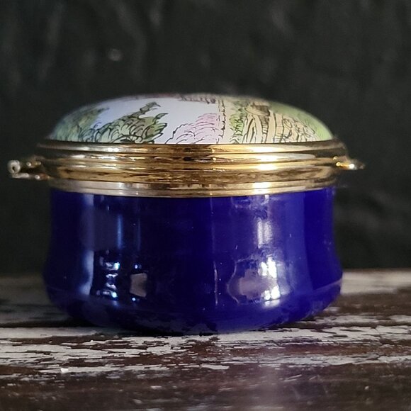 Vtg Halcyon Days English Enamel Box Sulgrave Manor Scene Handcrafted In England - Picture 7 of 9